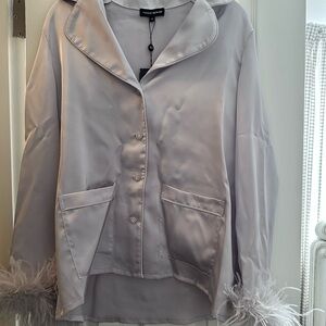 NADINE MERABI White Satin Pajama Set